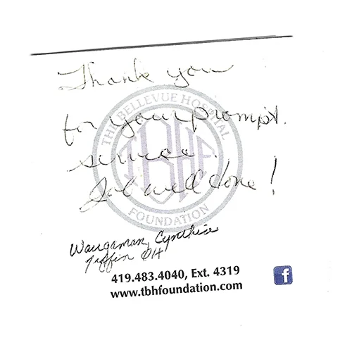 Handwritten customer thank-you note 2