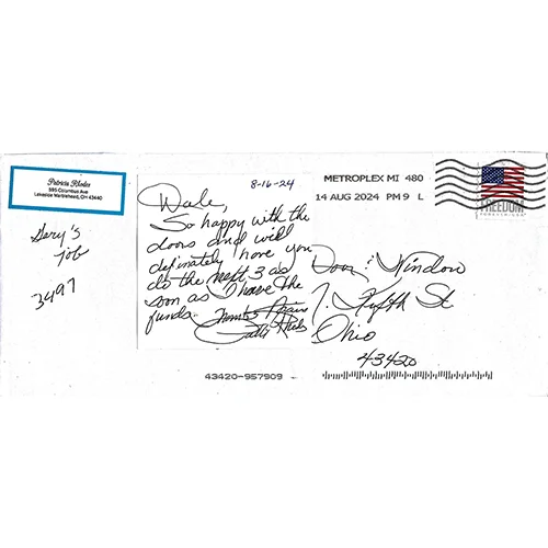 Handwritten customer thank-you note 14