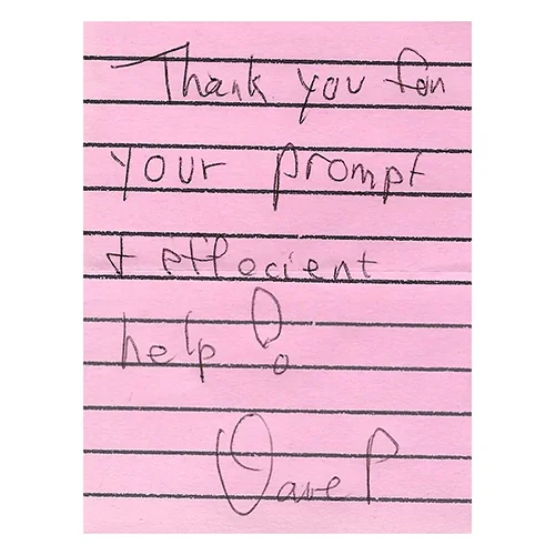Handwritten customer thank-you note 18