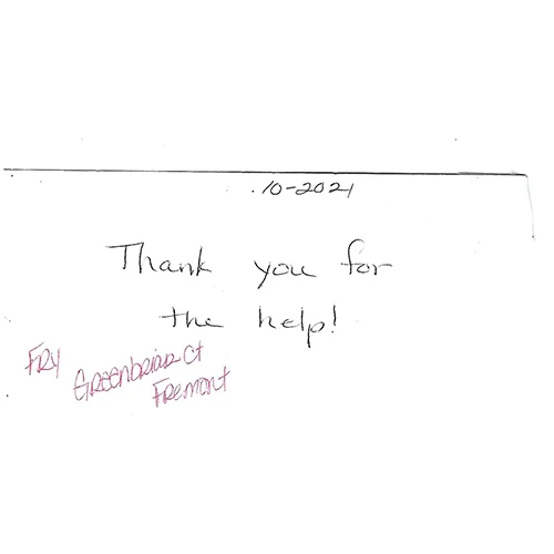 Handwritten customer thank-you note 20
